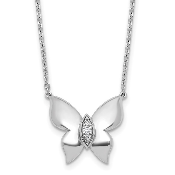 925 Sterling Silver RH-plated Diamond Butterfly 18